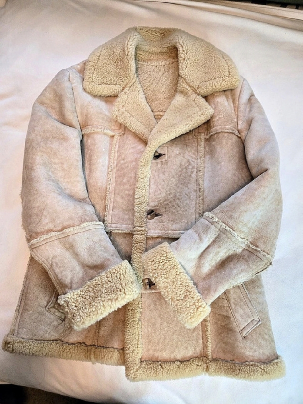 COSA NOVA Leather Shearling Pea Coat Size Large